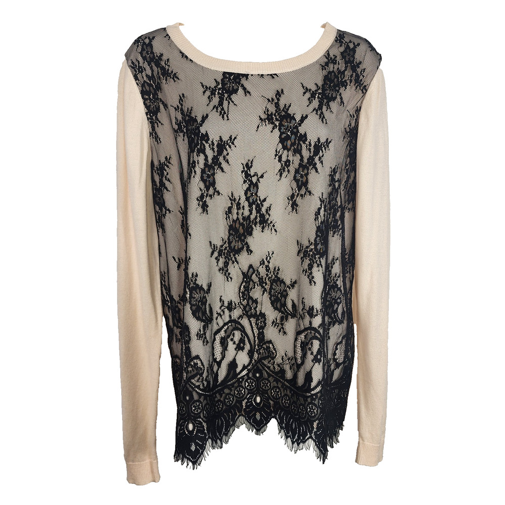 Jennifer Lopez Womens Pullover Sweater L Lace Floral Round Neck Long Sleeve Knit